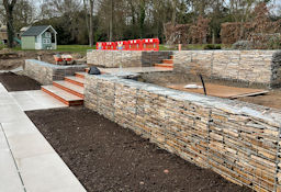 New Paving and Steps with Gabion Basket retaining walls